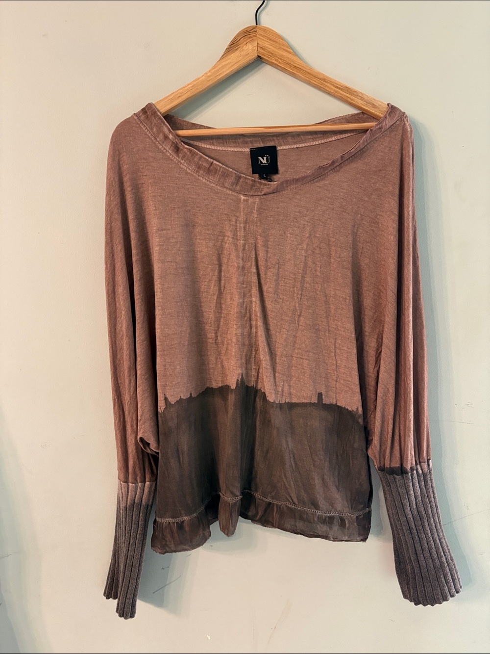 NEW NU DENMARK Brown Tye Dyed Top Knit Sleeve Large
